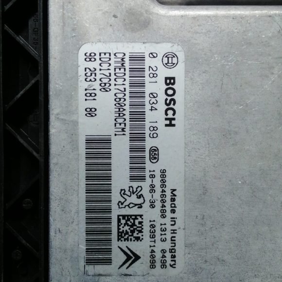 Peugeot Citroen EDC17C60 CMMEDC17C60AACEM1 98 253 181 80 9806460480 0281034189 0281 034 189 MOTOR BEYNİ